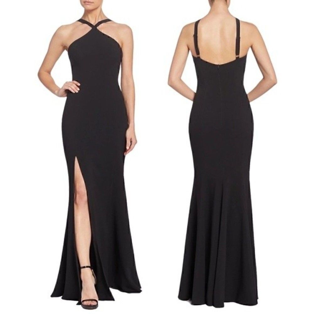New! Dress The Population Brianna Halter Style Trumpet Gown Black Dress